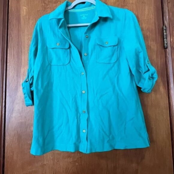 Land’s End Roll Up Sleeve Button Up Blouse MP - Picture 4 of 12